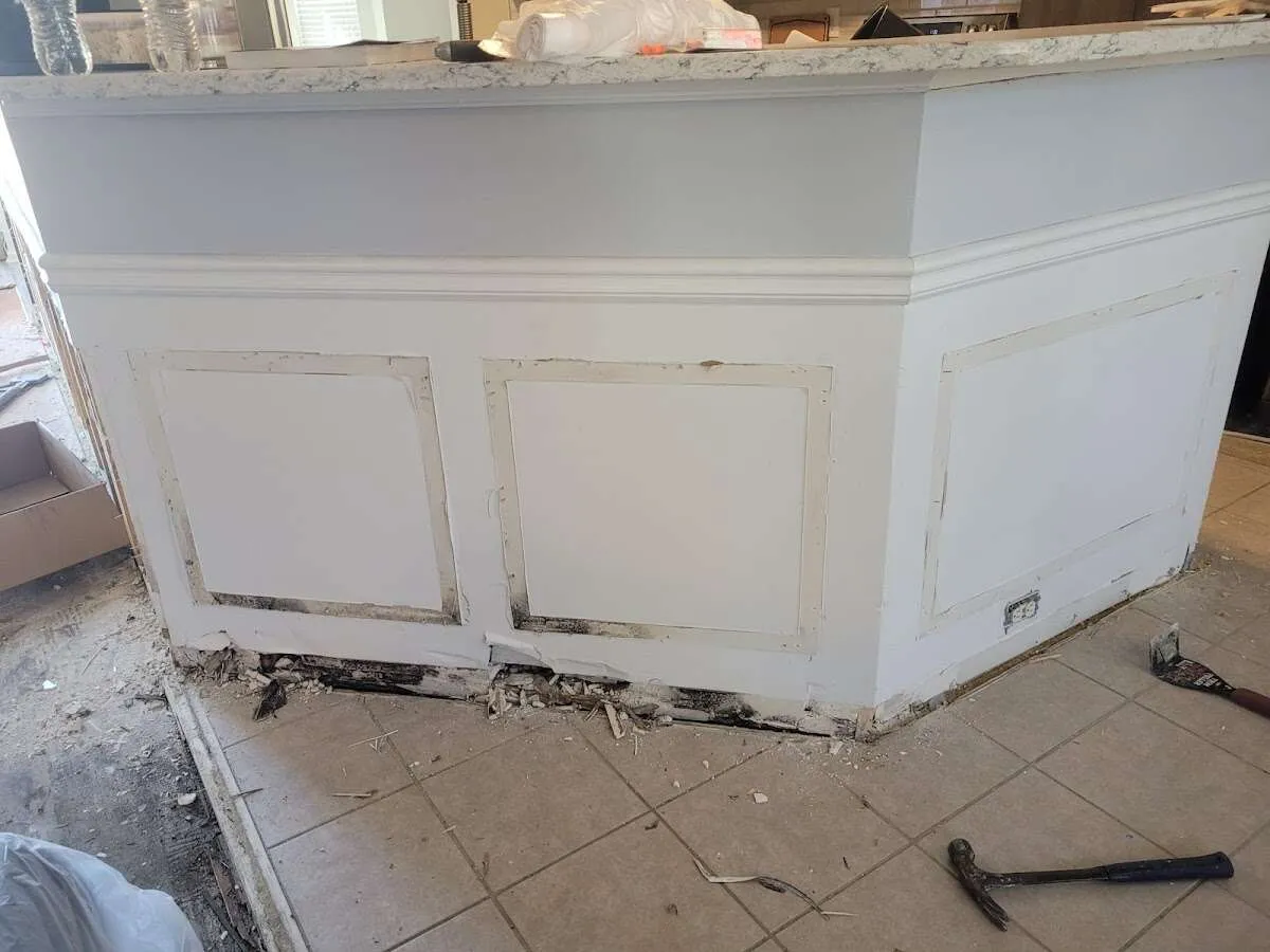 Water damage and mold on kitchen during Sewage Cleanup & Sanitation in Jesup